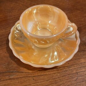 Anchor Hocking Fire King Vintage peace lusterware Glass Teacup and Saucer Set